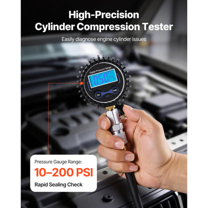 Engine Cylinder Compression Tester Kit, Pressure Gauge Range of 10-200 PSI, Compression Tester Kit with 4 Adapters, Straight & Angled Extended Metal Tubes for Automotive Cars and Motorcycles image 9