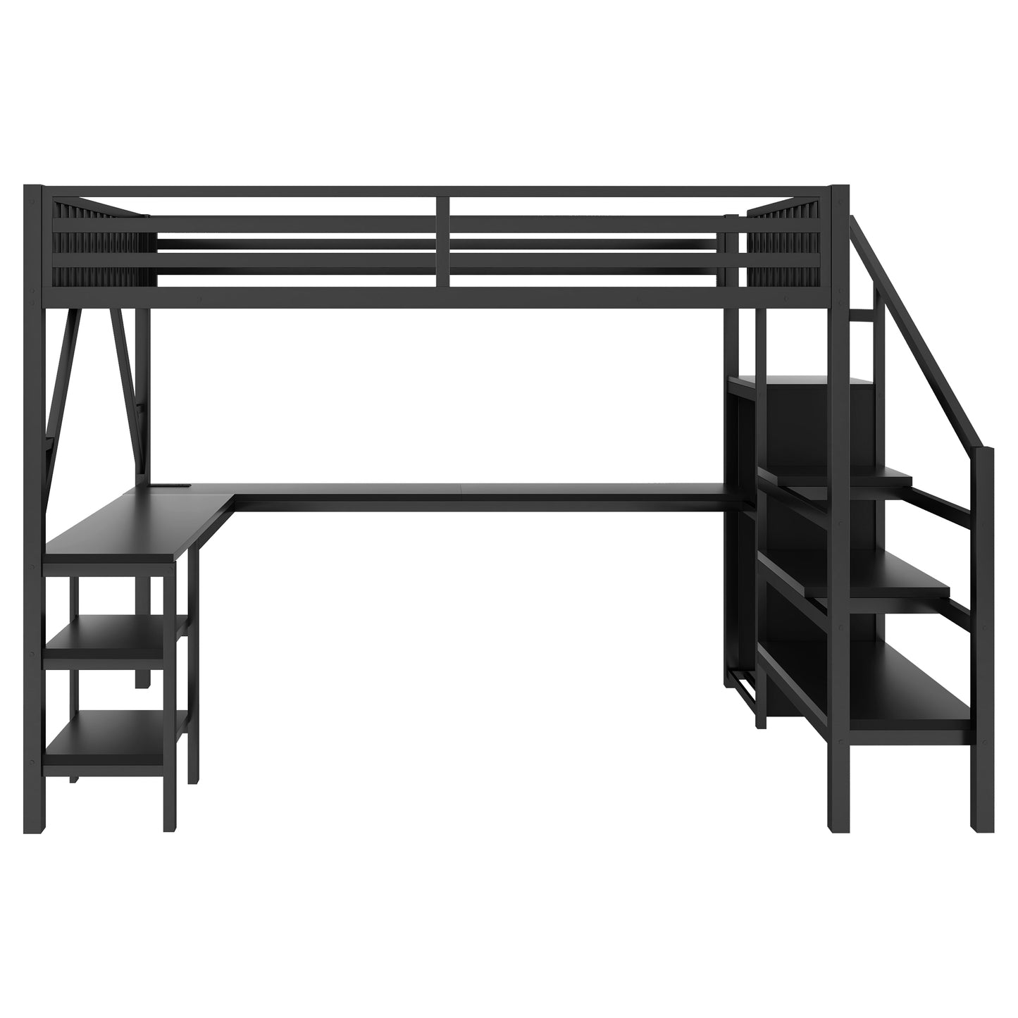 Metal Queen Loft Bed with Wardrobe and LED Light, Queen Size Loft Bed with L Shaped Desk and USB for Kids Teens Adults, Black(Old SKU W2593S00043,Expect Arrival Date 2026/3/7) image 12