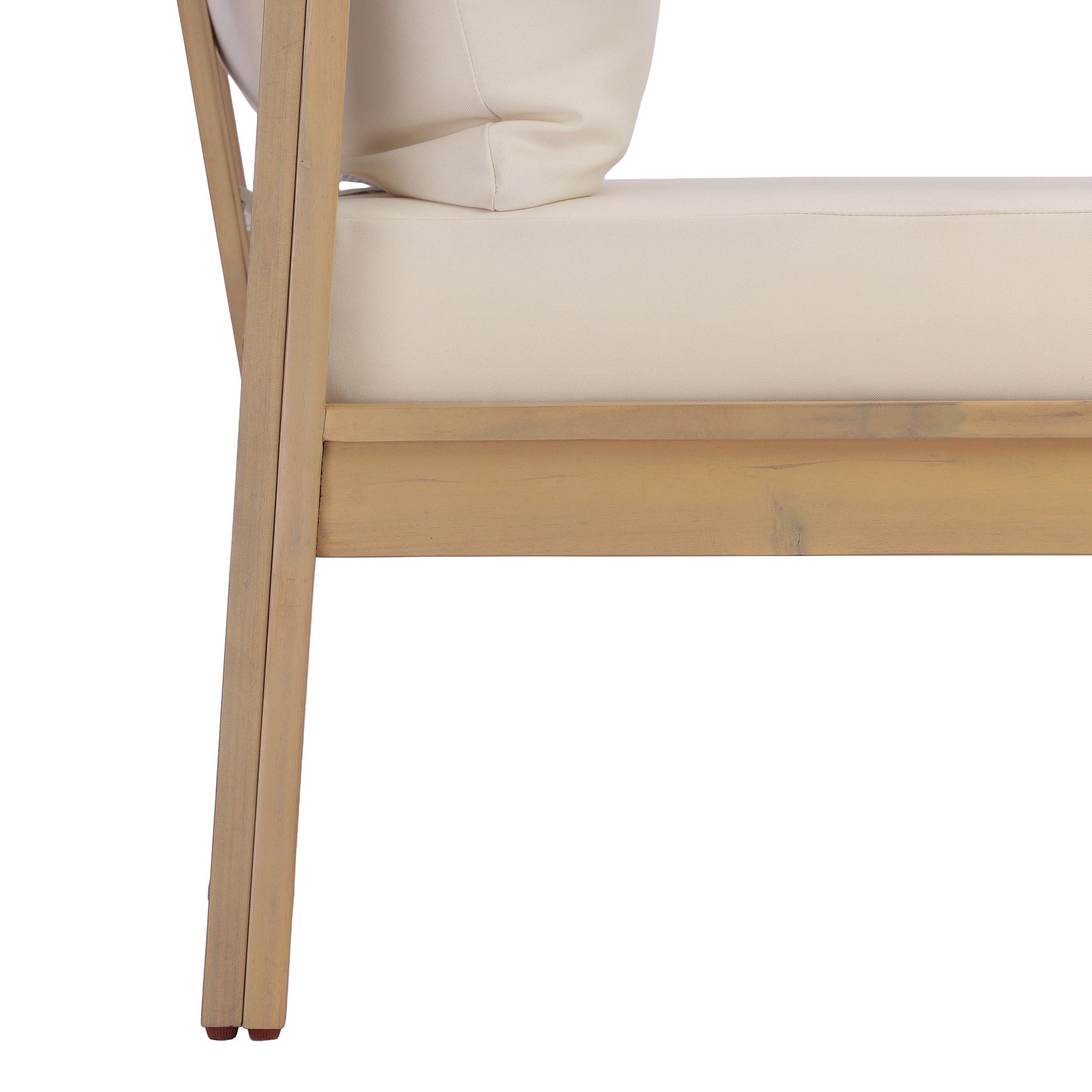 Acacia wood patio furniture club chair,26.38" deep seat design with soft cushion, slatted wood backrest,suitable for porches,gardens,backyards,and balconies (Light Teak+Cream Cushion) image 12