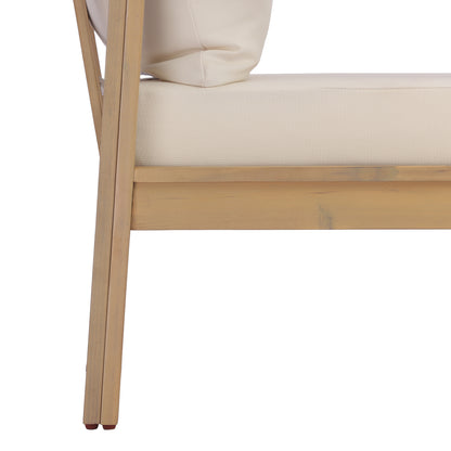 Acacia wood patio furniture club chair,26.38" deep seat design with soft cushion, slatted wood backrest,suitable for porches,gardens,backyards,and balconies (Light Teak+Cream Cushion) image 12