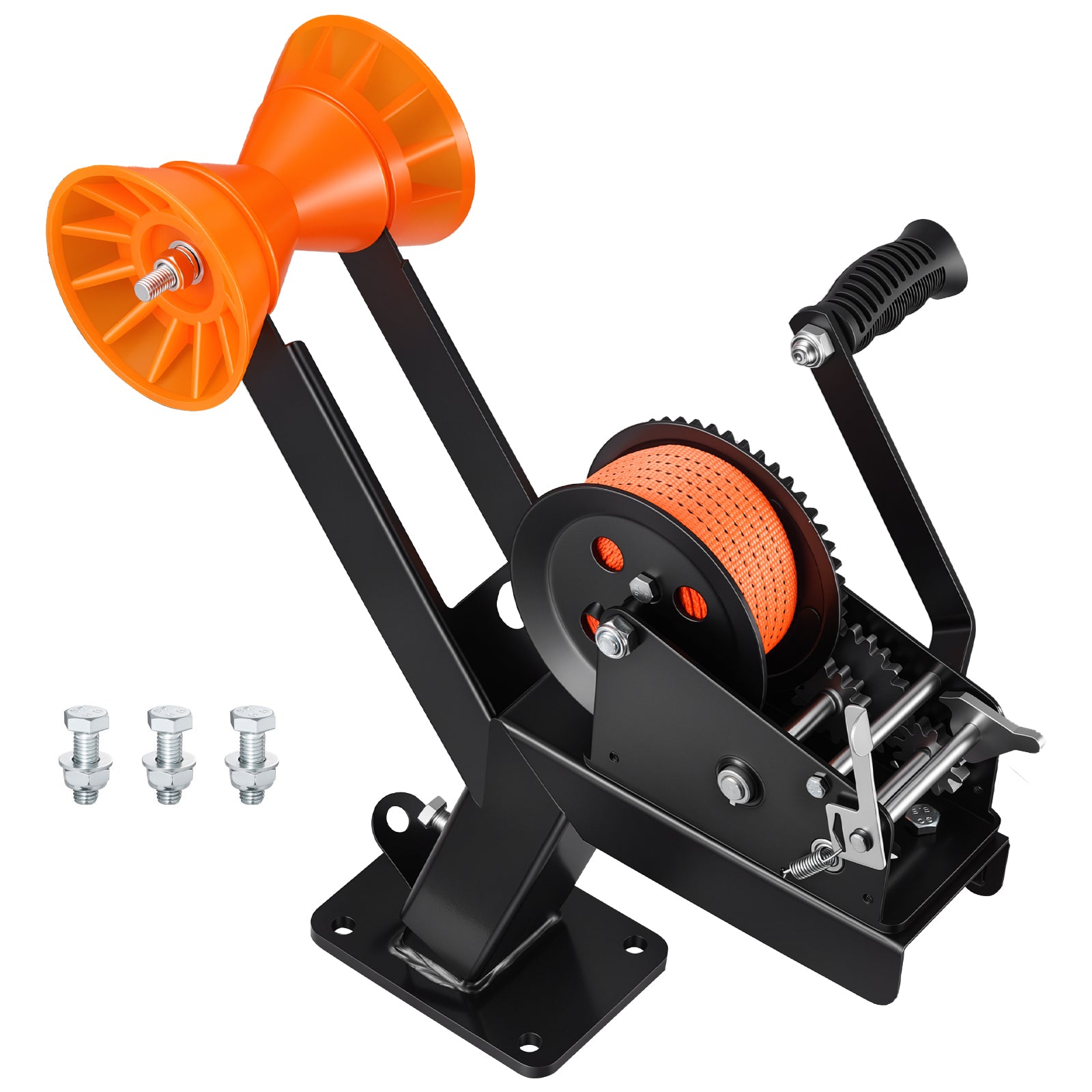 Boat Trailer Winch Stand with Roller, 3500 lbs, 20ft Orange Polyester Strap, Boat Winch Mount, for 2-3 Inches W x 3-4 Inches H Trailer Tongue, Fit for Jet Ski, Sailboat, Speedboat image 1