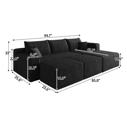 U shaped sofa for living room with deep seats black corduroy