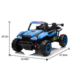 24V Two-seater Kids Ride On Electric Car W/Parents Control,Seat width 20.47in,2WD,Four-wheel suspension,The police car with a megaphone,Power display,Bluetooth,MP3,USB/TF,Music,LED Lights for Kids.