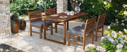 U_STYLE Farmhouse 5-Piece Outdoor Patio Dining Set with Adjustable Legs,Acacia Wood Dinning Set for 4,Suitable for Backyard, Garden, or Deck image 4