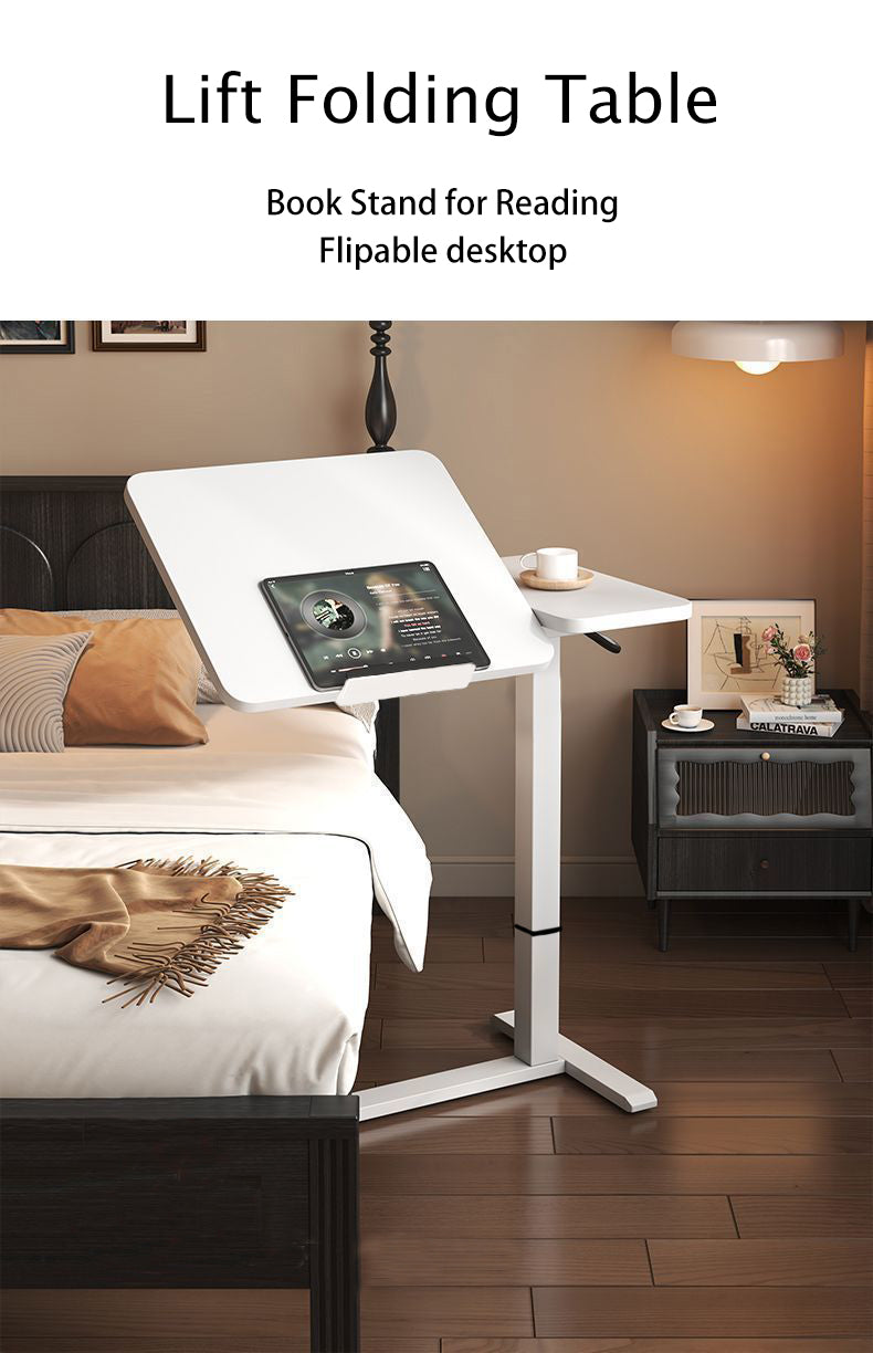 (UPGRADED) Overbed Bedside Desk, Mobile Rolling Laptop Stand Tilting Overbed Table with Wheels, Height Adjustable Tray Bedside Table for Laptop Bed Sofa, WHITE image 8