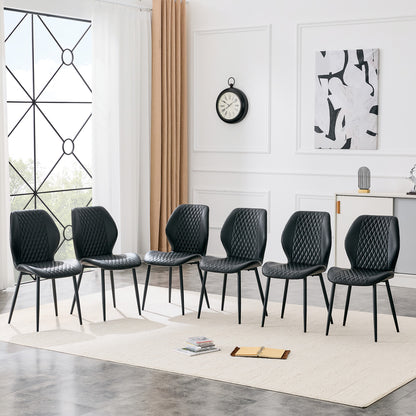 Set of 4 modern light luxury black diamond-quilted PU chairs with black metal legs. Suitable as upholstered dining chairs with backrests for home dining rooms, adaptable to a wide range of scenarios. image 3