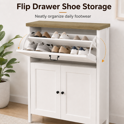 Shoe Cabinet with Flip Drawer, Boot Rack and 6 Boot Clips, Narrow Entryway Shoe Cabinet with Adjustable Shelf, Freestanding Shoe Organizer Cabinet for Entryway, Foyer, 31.5"W x 15.7"D x 45.3"H-White image 11