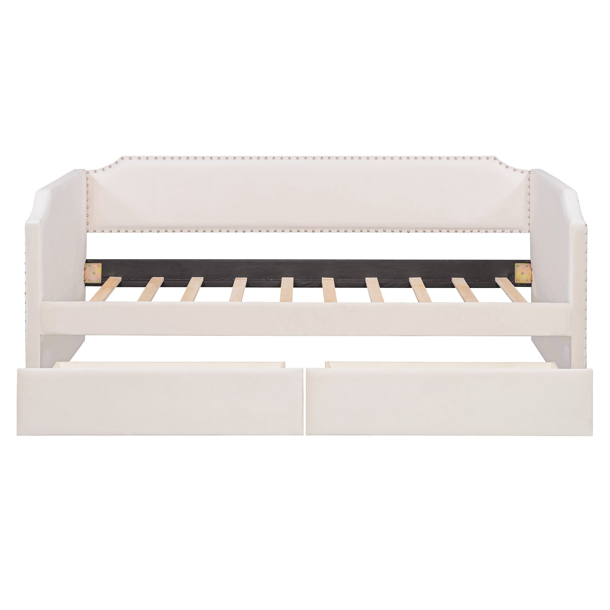 Twin Size Velvet Upholstered Daybed with 2 Drawers, Beige image 4