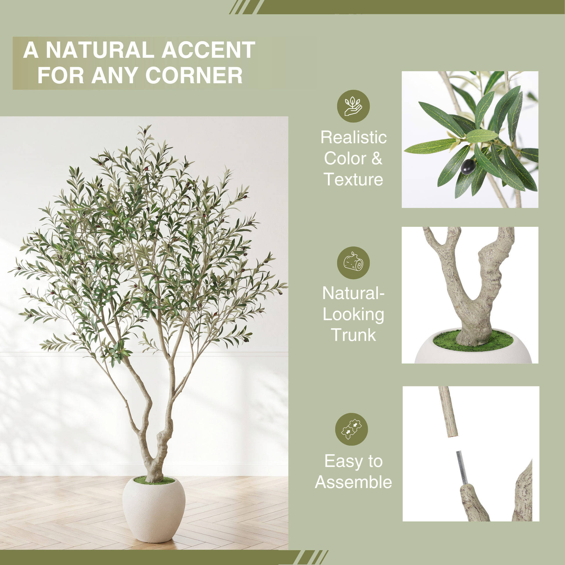 8FT Artificial Olive Tree With Decorative White Pot, Tall Indoor & Covered Outdoor Decorative Tree, 1pc/set image 6