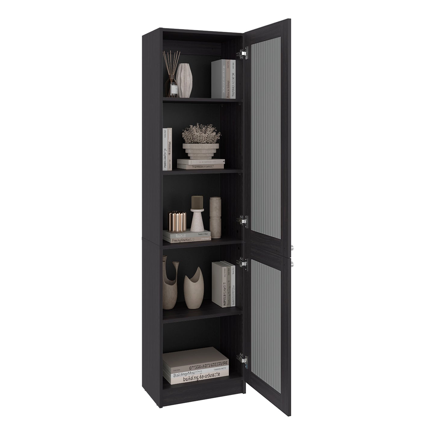 Surry Tall Bookcase 71" H with 2 Fluted Panel Doors and Five Interior Shelves, Black Wengue image 2