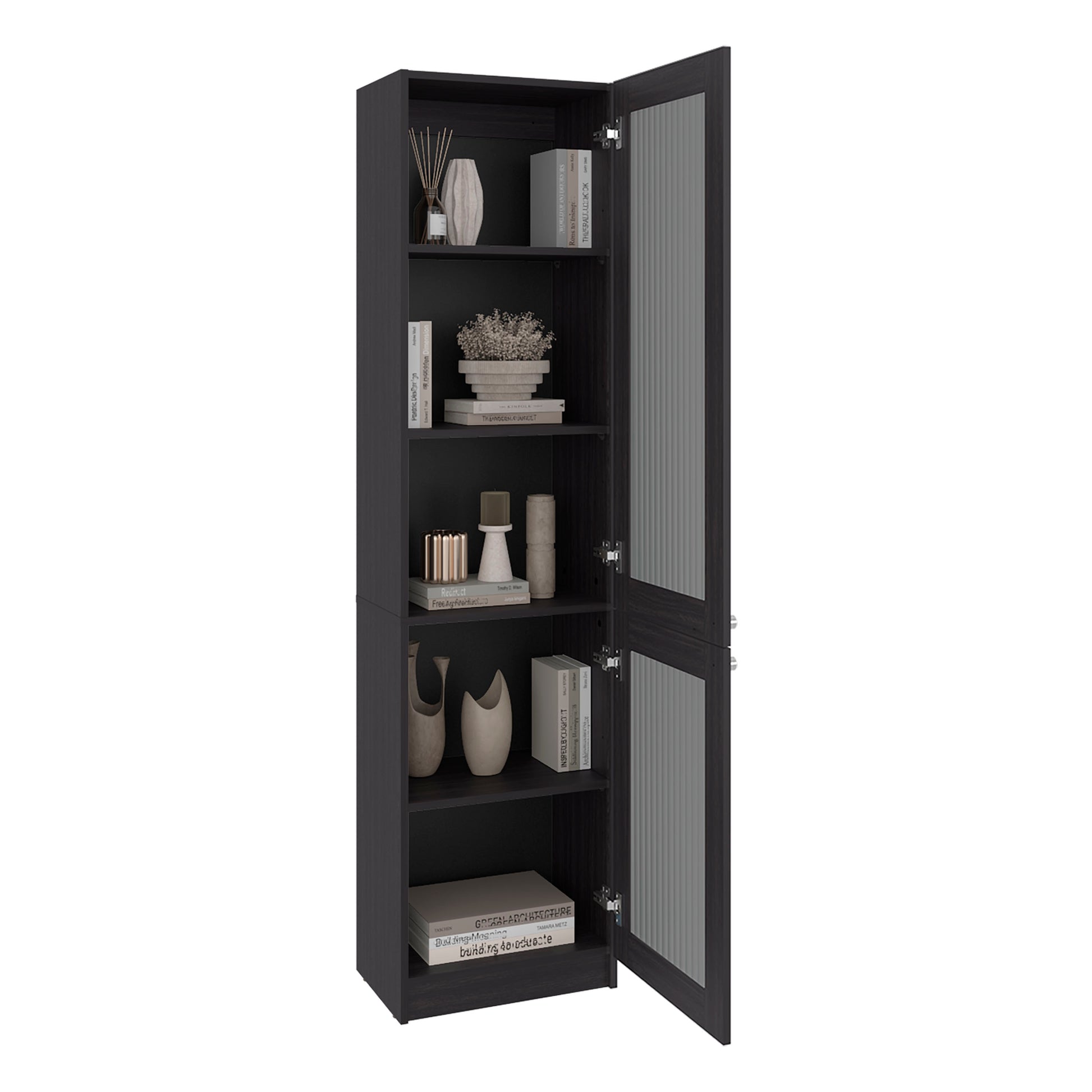Surry Tall Bookcase 71" H with 2 Fluted Panel Doors and Five Interior Shelves, Black Wengue image 2