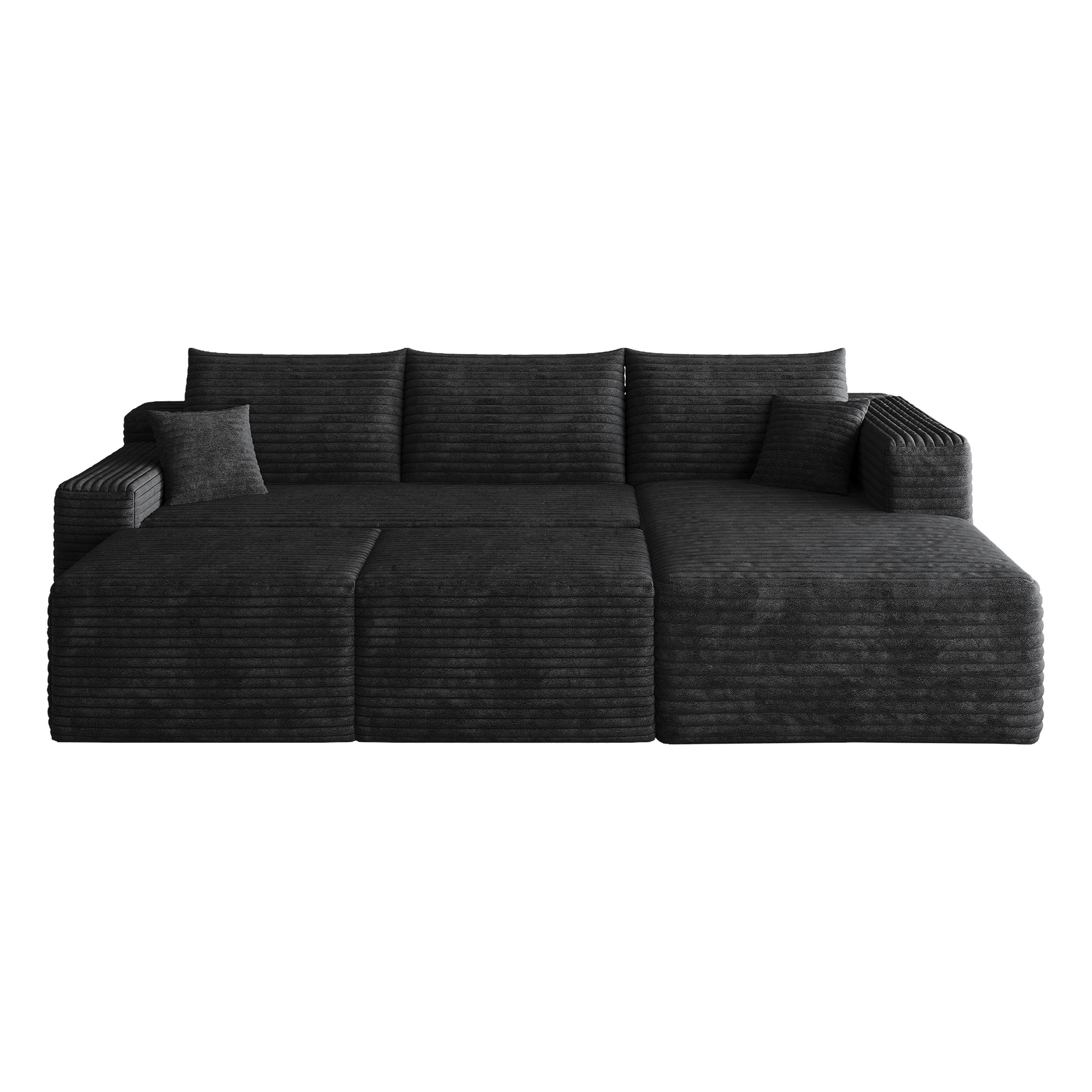 Comfortable cloud sofa with ottomans for family room black corduroy