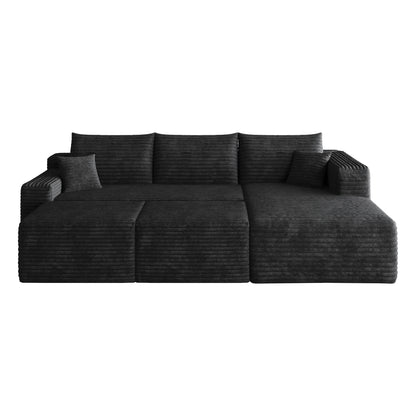 Comfortable cloud sofa with ottomans for family room black corduroy