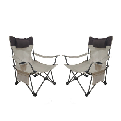 2PCS Outdoor Camping Chairs Folding/Portable/Adjustable reclining chair(Three-level adjustment), Side Pockets & Cup Holder,Carry Bag,Beige image 9