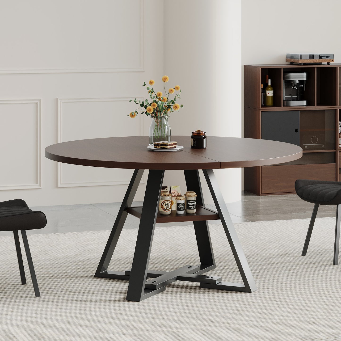 Round dining table in black walnut, 115cm. image 6