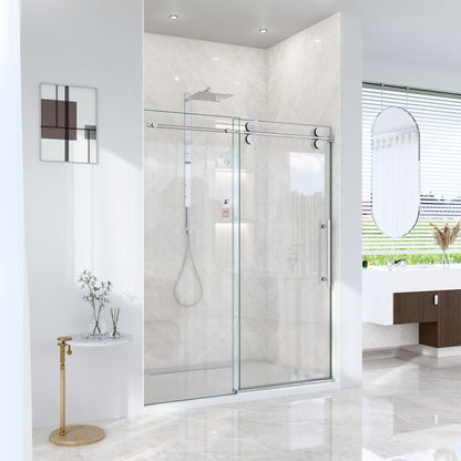 56"-60"W*72" H Frameless Single Sliding Shower Door – 5/16" (8mm) Clear Tempered Glass, Bypass Design with Chrome Finish image 2