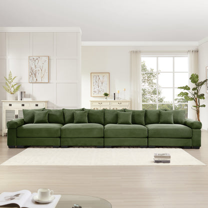 170" Oversized Cloud Modular Sectional Couch, Premium Corduroy 3-Seater Extra-Thick Armrests, Good Resilience Cushion,12 Throw Pillows, Ergonomic Design, Easy Assembly,For Living Rooms,Green image 3
