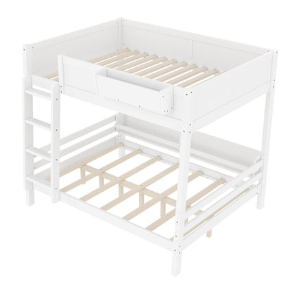 Full Bunk Bed With Storage Shelf and Bookshelf,Wood Bunk Bed with Ladder and Guardrails,Detachable Design,White image 9