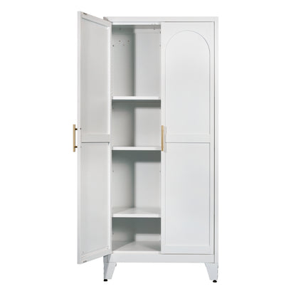 71'' 2 Shapely Doors Cabinet, Metal Storage Cabinet with Doors and Adjustable Shelves, for Bedroom, Living Room, Kitchen(White) image 4