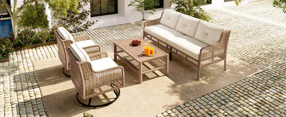<Old SKU: N704G201247A> 4 Pieces Patio Furniture Set with Swivel Chairs, Outdoor Wicker Sofas for 5-person, Sectional Rattan Outdoor Conversation Set for Poolside Backyard Deck, Beige image 10