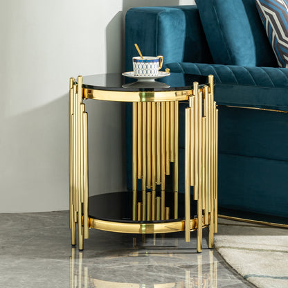 Luxury Round End Table with 2-Tier Black Tempered Glass Top and Gold Stainless Steel Frame, Modern Side Table for Living Room, Bedroom, Office, or Café image 1