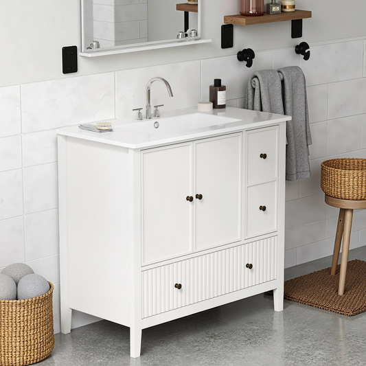 36'' Bathroom Vanity with Sink Set, Bathroom Storage Cabinet with Doors and Drawers, Modern Vanity Sink Cabinet with Painted Surface, White image 1
