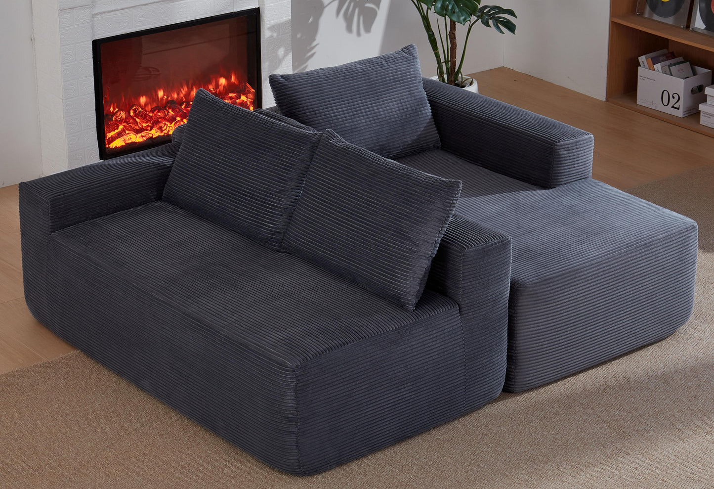 New 96.9"Compressible doubleCloud Sectional Couch with L-Shape Chaise,Modern Modular Sofa with Deep Seat,Upholstered Couches for Living Room Bedroom,No Assembly Required, Corduroy Fabric,Grey Right image 5