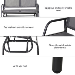 Outsunny 2-Person Outdoor Glider Bench, Patio Double Swing Rocking Chair Loveseat w/Powder Coated Steel Frame for Backyard Garden Porch, Gray