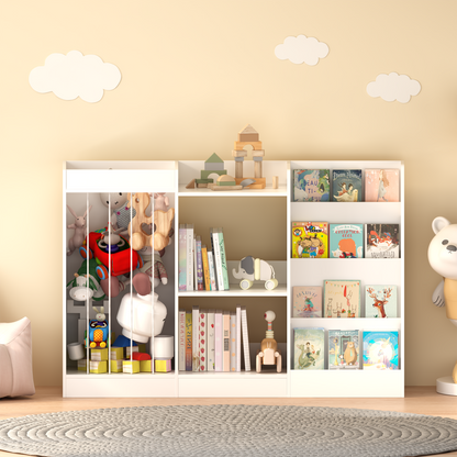 Kids Bookshelf and Toy Storage, 3-Tier Book Shelf for Kids Rooms, Sling Baby Bookcase with Stuffed Animal Storage, Toddler Montessori Bookshelf for Nursery, Playroom, Kindergarten, White image 12