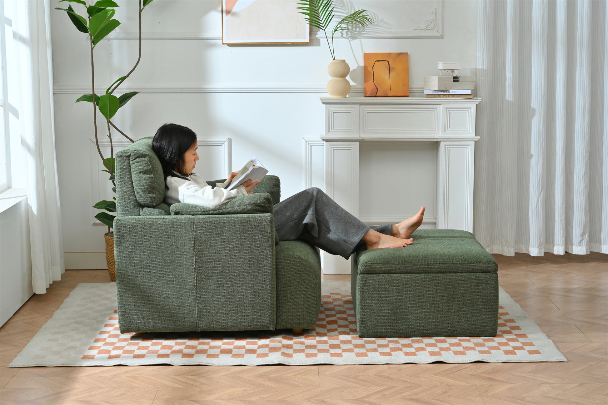 Oversized Chair w/Storage Ottoman, Wide Accent Armchair Chair for Living Room, Modern Lounge Chair, Upholstered Mid-Century Reading Chair, Comfy Living Room Chair, Deep Seat Sofa Couch(Dark Green) image 12