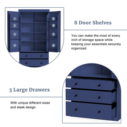 [Assembly Video Provided]TOPMAX 77inch Farmhouse Kitchen Pantry, Freestanding Tall Cupboard Storage Cabinet with 3 Adjustable Shelves, 8 Door Shelves, 3 Drawers for Kitchen, Dining Room, Blue image 5