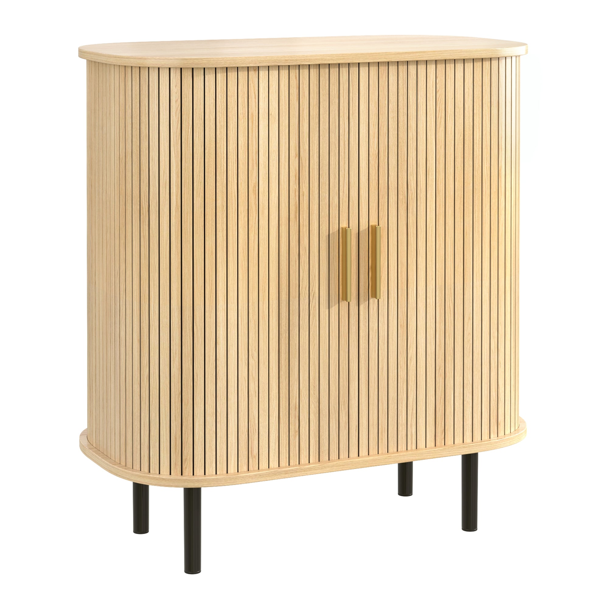 28" Fluted Wine Bar Cabinet with 8-Grid Wine Rack, 5-Level Adjustable Shelves, 2 Glass Holders, Smoothly Sliding Tambour Doors, 4 Hidden Storage Space on the Side,Modern Liquor Coffee Station, Natural image 12