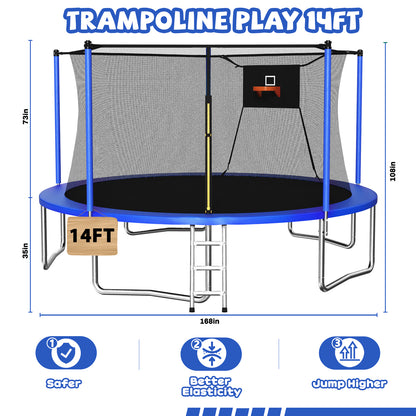 14FT Trampoline,Sports Fitness Trampolines with Enclosure Net, Recreational Trampolines for Outdoor Indoor image 6