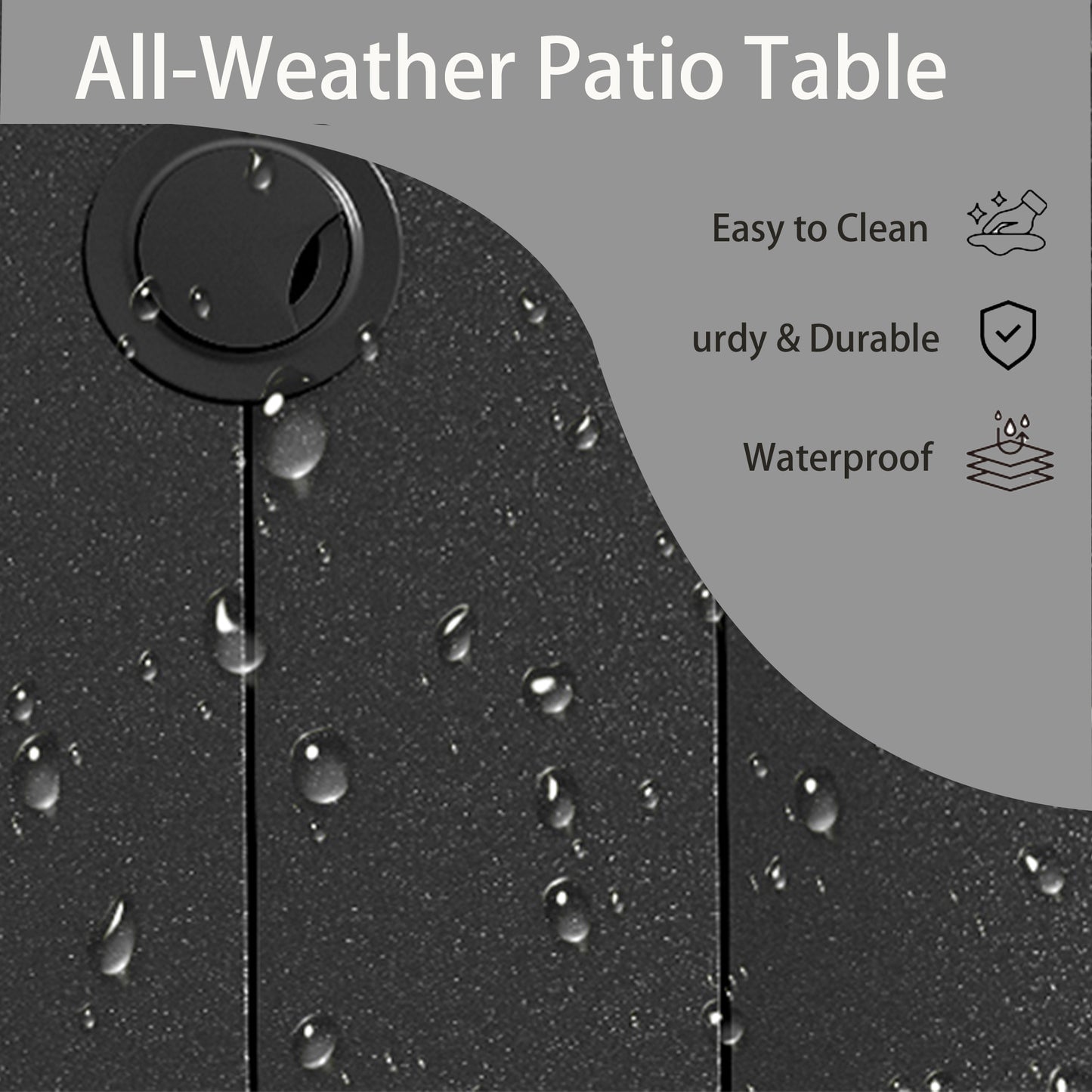 Outdoor Round Patio Dining Table for 6-7, All Weather Metal Dining Table with Umbrella Hole for Deck Lawn Garden Backyard, Black Color image 7