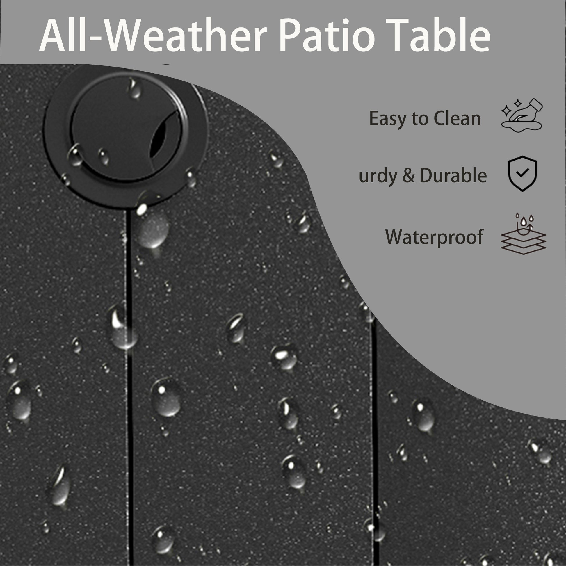 Outdoor Round Patio Dining Table for 6-7, All Weather Metal Dining Table with Umbrella Hole for Deck Lawn Garden Backyard, Black Color image 7