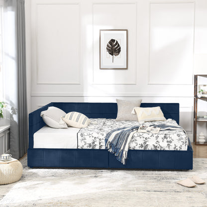 Full Size Storage Upholstered Tufted Bed Frame, Sofa Bed Frame with Comfortable Backrest and Armrests, Full Size Bed for Bedroom, Living Room,Velvet, DARK BLUE(80.5''*59''*29.5'') image 4
