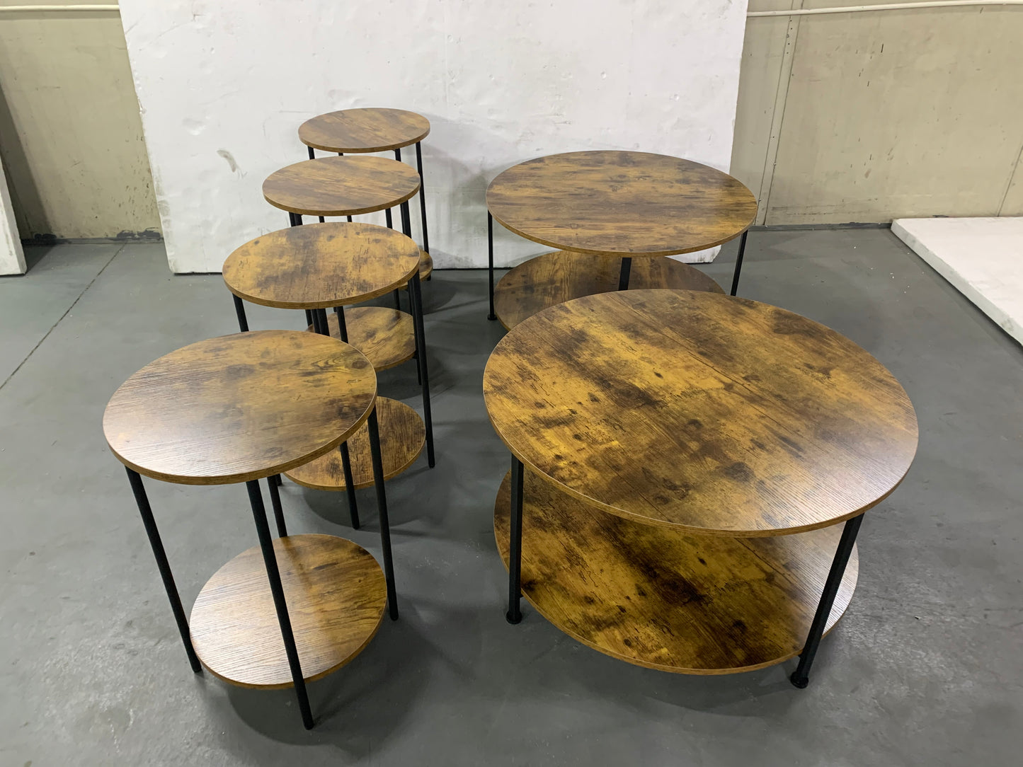 3-Piece Coffee Table and End Table Sets for Living Room, Round Coffee and End Table Set of 3 with Large Storage, Modern Farmhouse Furniture for Apartment Home (Rustic Brown) image 7