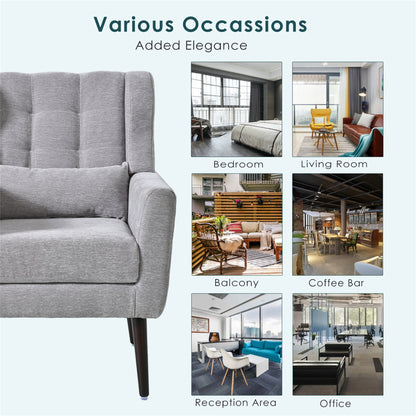 Modern Accent Chair,Chenille Arm Chairs for Living Room,Upholstered Mordern Armchair,Comfy Soft Padded Lounge Chair in Small Space, Bedroom, w/Pillow, Solid Wood Leg (Gray) image 4