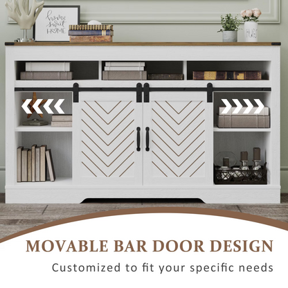 Farmhouse TV Stand for 65+ Inch TV, Tall Entertainment Center with Sliding Barn Doors, Rustic Wood Storage Cabinet Television Media Console for Living Room, Bedroom (Wood-Tone and White) image 7