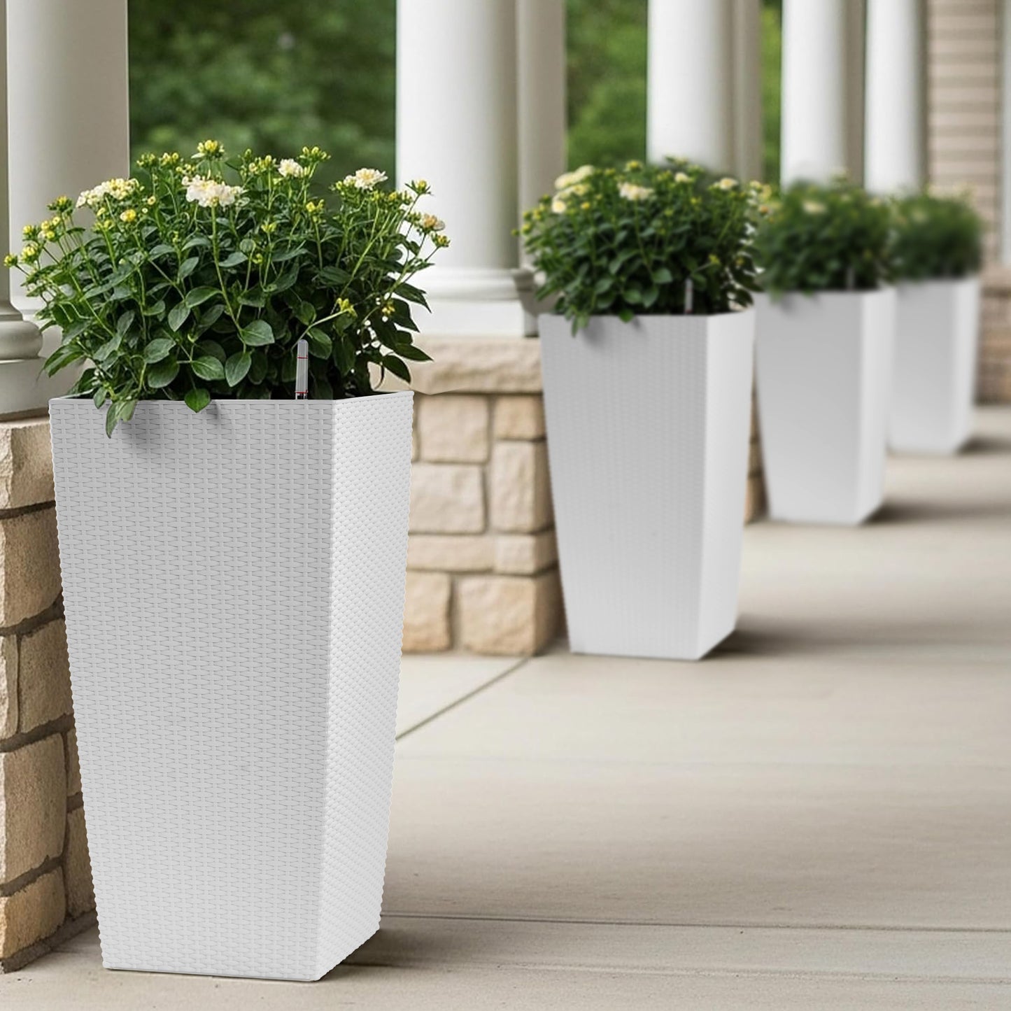 30 in Tall Large Flower Pots Planter with Self-Watering Drainage Holes&Inner Trays Indoor Outdoor Plant Pot with Drain Holes, Water Level Monitor, Inner Bucket for Garden, Patio, Porch, Backyard,White image 12