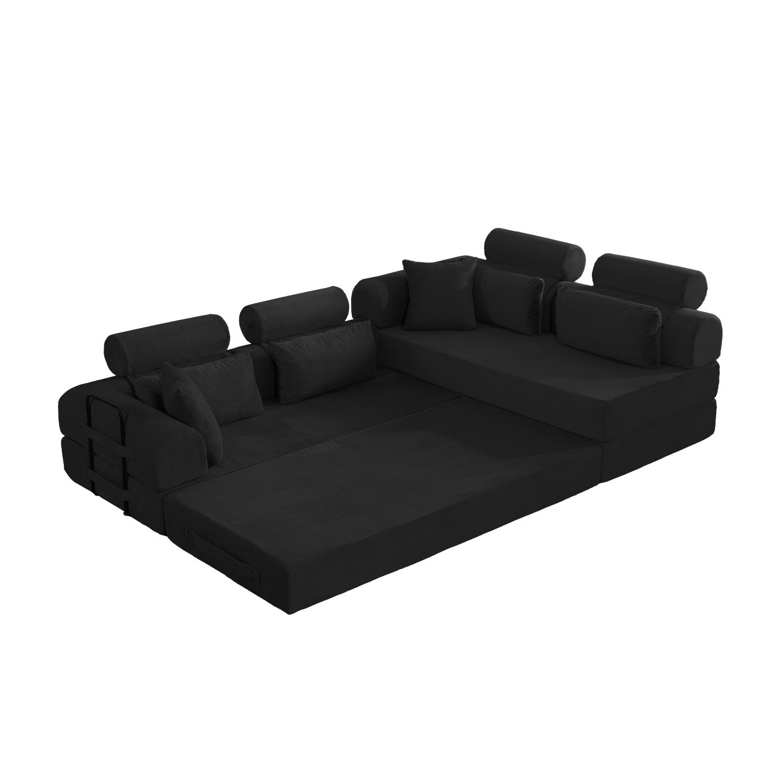 L shape Modular Sectional Sofa, Compressed Sectional Sofa Modern Minimalist Style Corduroy Couch,Unfold into a bed, Bedroom, Comfy Compressed Sofa Couch Space-Efficient Design(black) image 6