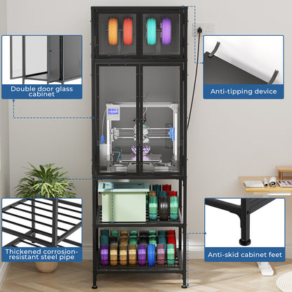 3D Printer Cabinet with Double Layer 3D Printer Filament Storage Rack, T-Shaped Filament Bar & Noise-Reducing, Dust-Proof Design, Suitable for Studio, Office Storage and Organization image 5