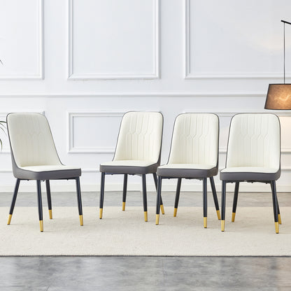 A modern dining chair with a white dark gray dual tone PU leather backrest and black metal legs, suitable for kitchens, bedrooms, and offices. A set of 4 pieces (white+dark gray+PU)C-007 image 1