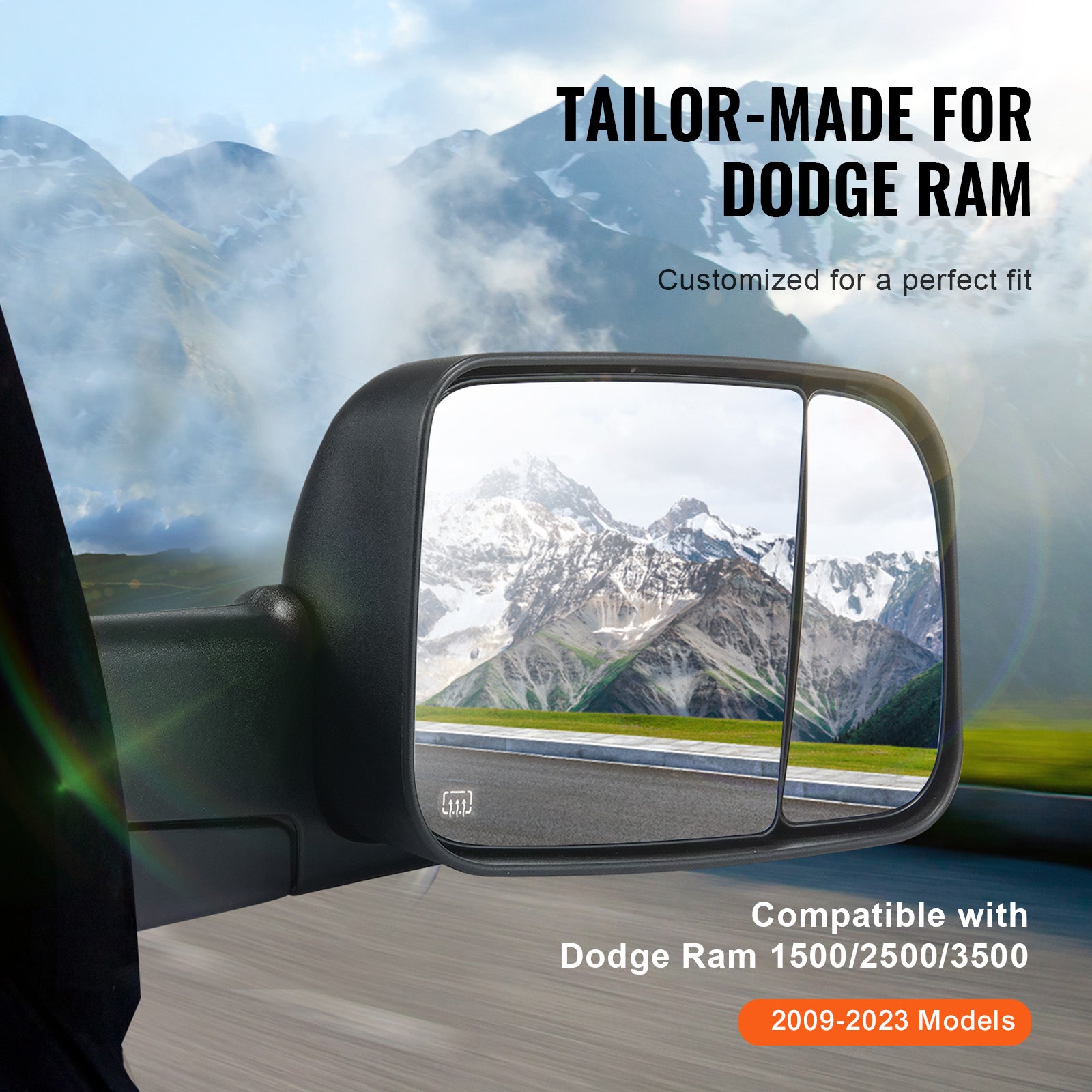 Towing Mirrors Fit for 2009-2018 Dodge Ram 1500, 2010-2018 Ram 2500 3500, Ram Classic 2019-2023 Power Heated with Signal Light & Puddle Light, Manual Controlling Flipping Folding, Black image 3