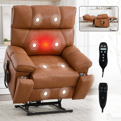 Orange Leatheraire Heat Massage Dual Motor Infinite Position Up to 350 LBS Large Electric Power Lift Recliners with Hidden Cup Holders, Power-Remote, Medium-firm and Heavy Duty image 1