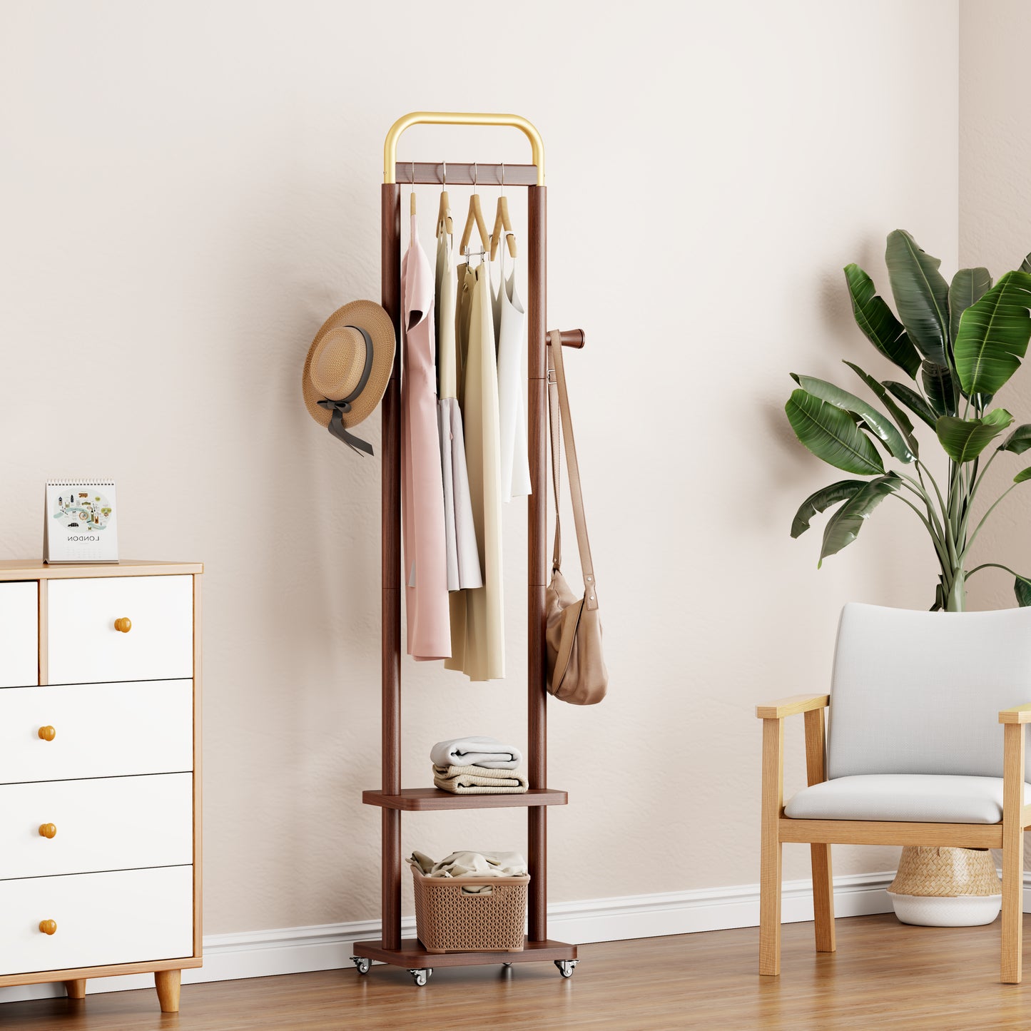 Coat Racks solid wood hanger 15.7* 11.8*71in Solid environmental protection easy to assemble beautiful can be placed in the bedroom/entrance/living room (Walnut) image 1