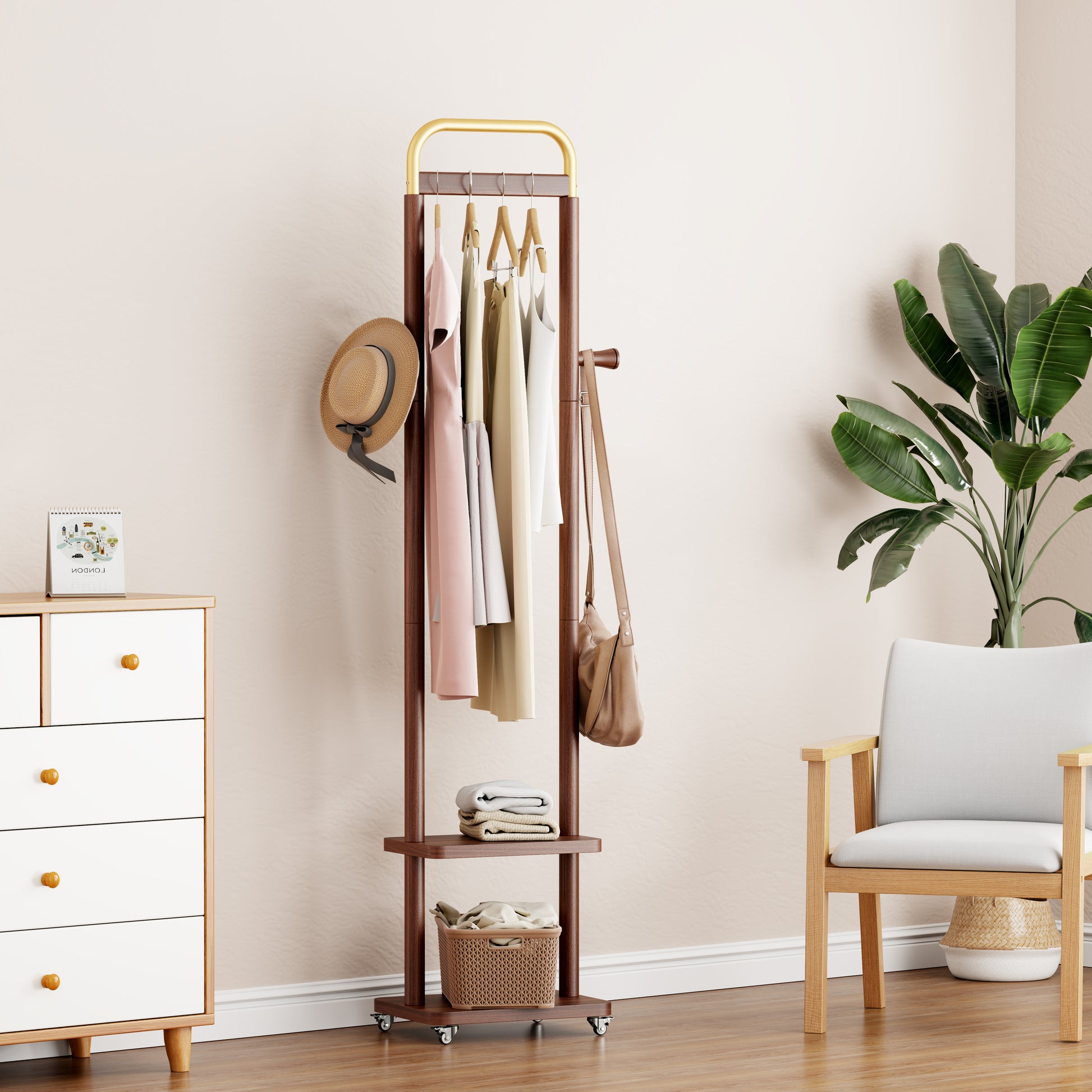 Coat Racks solid wood hanger 15.7* 11.8*71in Solid environmental protection easy to assemble beautiful can be placed in the bedroom/entrance/living room (Walnut) image 1