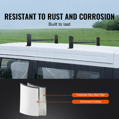 Van Roof Ladder Rack, 2 Bars Alloy Steel Roof Racks, 500 LBS Capacity Rain-Gutter Roof Rack, Adjustable Length 35.8"-57.5", Van Ladder Rack Compatible with Chevrolet Express, GMC Savana, etc image 5