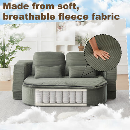 75''2-in-1 Foldable Sofa,Convertible Sleeper Foam Sofa Bed with Multi Functional Blanket, Corduroy Floor folding sofa bed, Floor Sofa Lounge Sofa for Living Room Bedroom Lounge Studio image 8