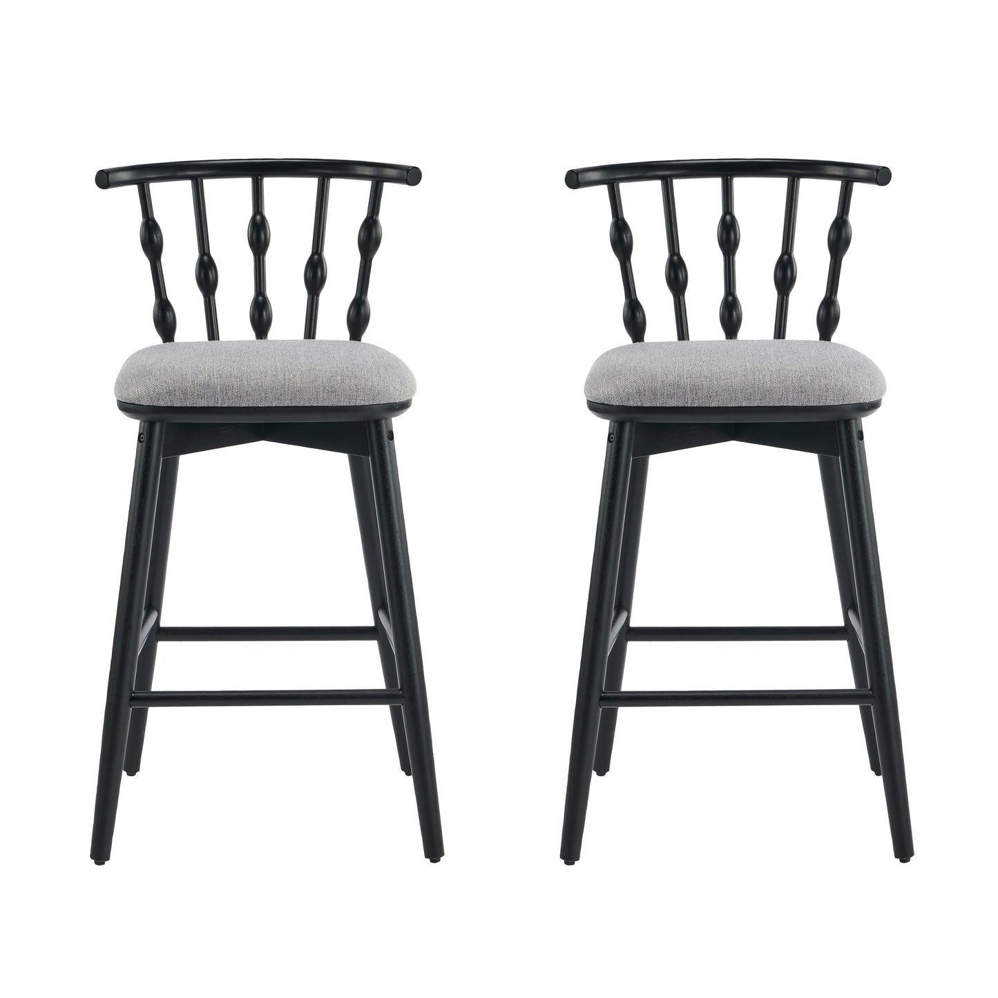 Doria Indoor Wooden Barstool, Black Finish With Grey Upholstery, Set of 2 image 2